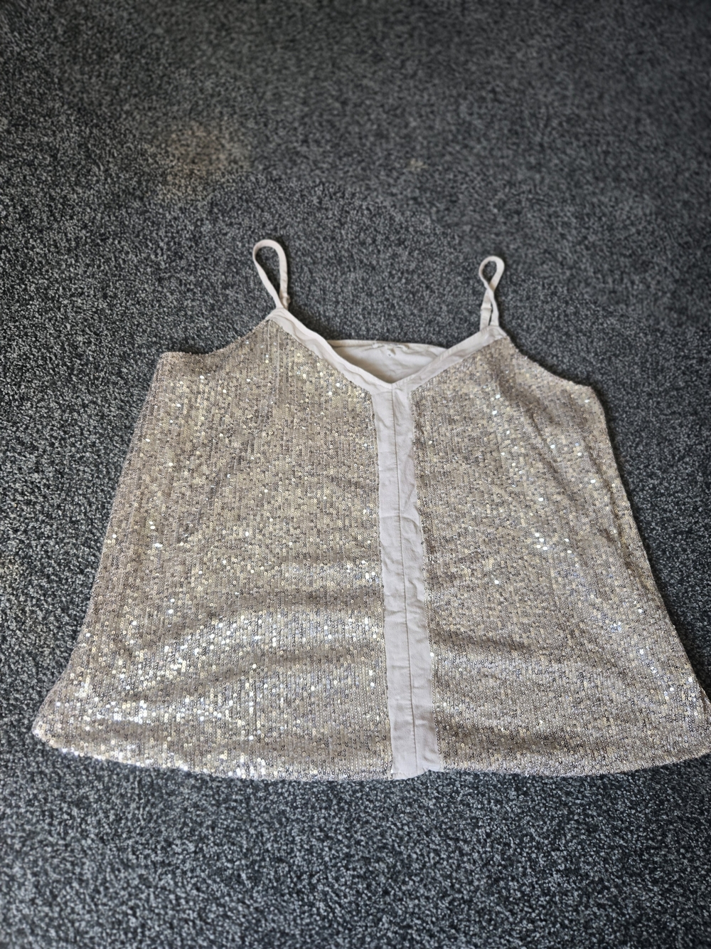 Sequin Spaghetti Strap Cami Tank Top - Champagne - Picture 3 of 11